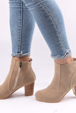 Lutaotie Frosted Round Toe Chunky Heel Ankle Boots