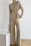 Lutaotie Khaki Ribbed Cardigan Pant Set