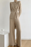 Lutaotie Khaki Ribbed Cardigan Pant Set