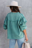 Lutaotie Lantern Sleeve Nail Bead Ruffled Denim Tops