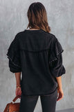 Lutaotie Lantern Sleeve Nail Bead Ruffled Denim Tops