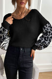 Lutaotie Leopard Print Patchwork Pullover Sweater