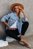 Lutaotie Light Blue Distressed Washed Denim Jacket