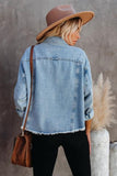 Lutaotie Light Blue Distressed Washed Denim Jacket