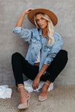 Lutaotie Light Blue Distressed Washed Denim Jacket