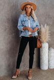 Lutaotie Light Blue Distressed Washed Denim Jacket