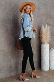 Lutaotie Light Blue Distressed Washed Denim Jacket