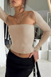 Lutaotie Long Sleeve Cardigan Strapless Separate Two-piece Tops