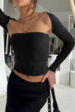 Lutaotie Long Sleeve Cardigan Strapless Separate Two-piece Tops