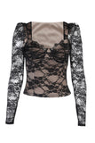 Lutaotie Mesh Lace Square Neck Tops