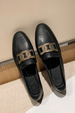 Lutaotie Metal Knot Leather Loafers