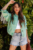 Lutaotie Mint green Chain Tassel Denim Jacket