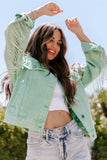 Lutaotie Mint green Chain Tassel Denim Jacket