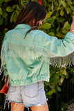 Lutaotie Mint green Chain Tassel Denim Jacket