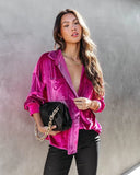 lutaotie Zamora Pocketed Velvet Button Down Top - Fuchsia