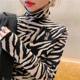 lutaotie Tiff Mock Neck Knit Tiger Sweater