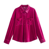 lutaotie Zamora Pocketed Velvet Button Down Top - Fuchsia