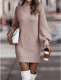 lutaotie Snow Peak Cable Knit Sweater Dress - Cream