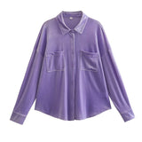 lutaotie Zamora Pocketed Velvet Button Down Top - Fuchsia