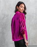 lutaotie Zamora Pocketed Velvet Button Down Top - Fuchsia