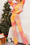 Lutaotie Tie-Dye Long Sleeve Button Up  Long Pant Loungewear Set