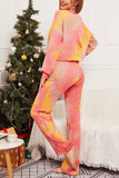 Lutaotie Tie-Dye Long Sleeve Button Up  Long Pant Loungewear Set