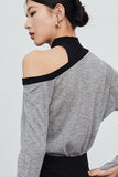 Lutaotie One Shoulder Flare Sleeve Patchwork Tops