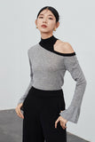 Lutaotie One Shoulder Flare Sleeve Patchwork Tops