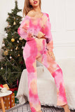 Lutaotie Tie-Dye Long Sleeve Button Up  Long Pant Loungewear Set