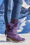 Lutaotie Mid-Calf Knitted Patchwork Lace Up Boots