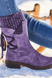 Lutaotie Mid-Calf Knitted Patchwork Lace Up Boots