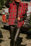 Lutaotie Plaid Stand Neck Ruffle Vest Jacket