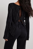 Lutaotie Pleated Long Flares Sleeve Tie-back Tops