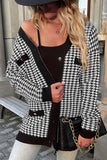 Lutaotie Pocketed Houndstooth Buttoned Cardigan