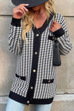 Lutaotie Pocketed Houndstooth Buttoned Cardigan