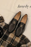 Lutaotie Pointed-toe Metal Buckle Loafers