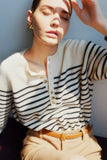 Lutaotie Crew Neck Button-Front Striped Sweater