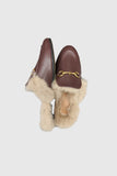 Lutaotie Rabbit Fur Lined Leather Loafer Mules