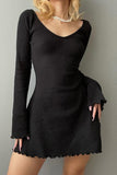 Lutaotie Round Neck Long Sleeve Lacework Hem Dress