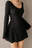 Lutaotie Round Neck Long Sleeve Lacework Hem Dress