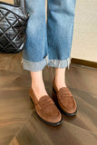 Lutaotie Round Toe Nubuck Leather Loafers