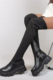 Lutaotie Round-toe Patchwork Over The Knee Knit Boots