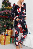 Lutaotie Christmas Printed Hooded Loungewear Jumpsuit