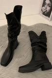 Lutaotie Ruched Square-toe Knee High Boots