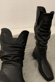 Lutaotie Ruched Square-toe Knee High Boots