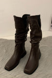 Lutaotie Ruched Square-toe Knee High Boots