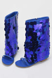 Lutaotie Sequins Flat Open Toe Boots