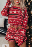 Lutaotie Snowflake Deer Cropped Sweater Shorts Set