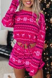 Lutaotie Snowflake Deer Cropped Sweater Shorts Set