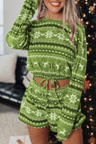 Lutaotie Snowflake Deer Cropped Sweater Shorts Set